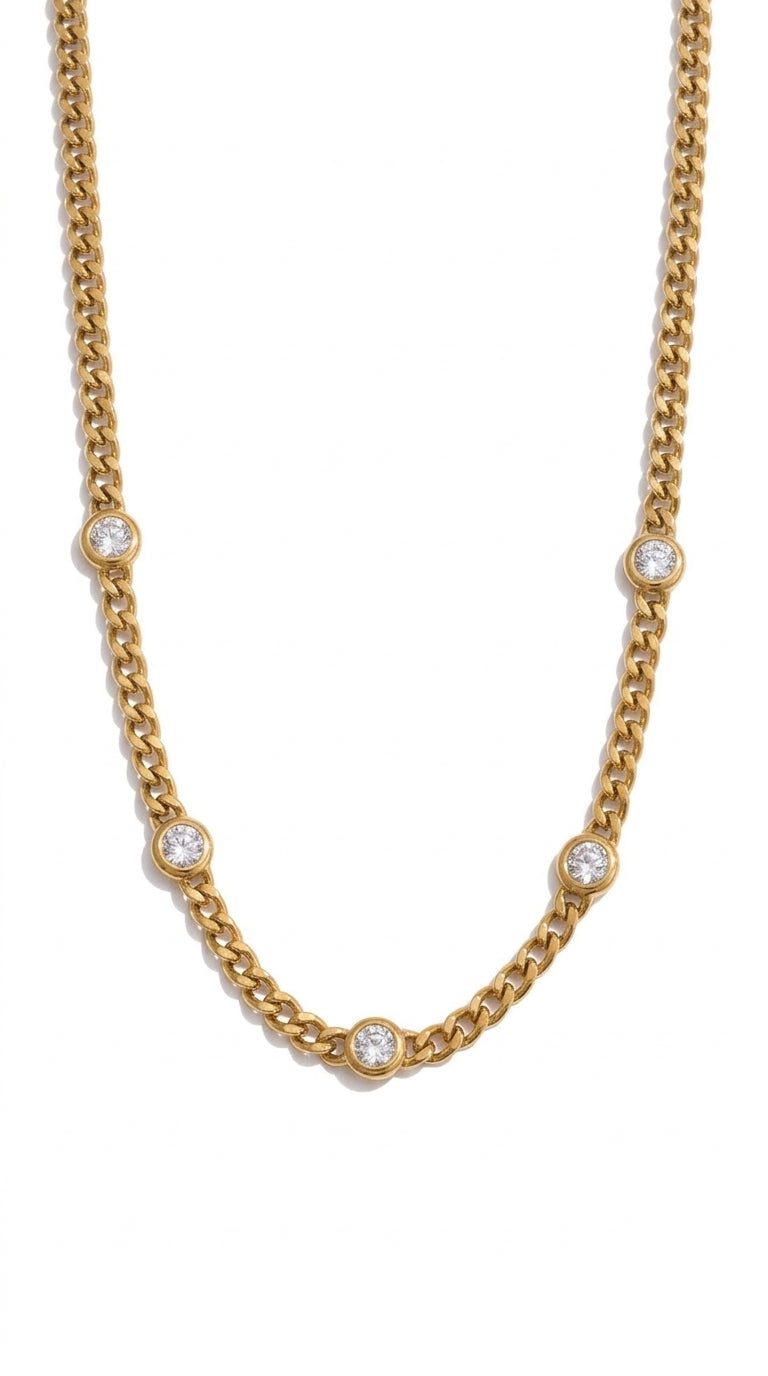 Elowen Zirconia Station Curb Chain Necklace
