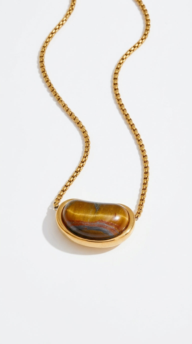 Cressida Tiger Eye Bean Pendant Necklace