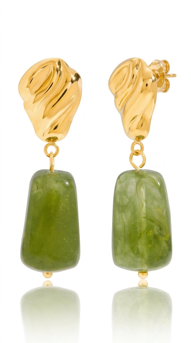 Mireille Green Resin Sculptural Drop Earrings