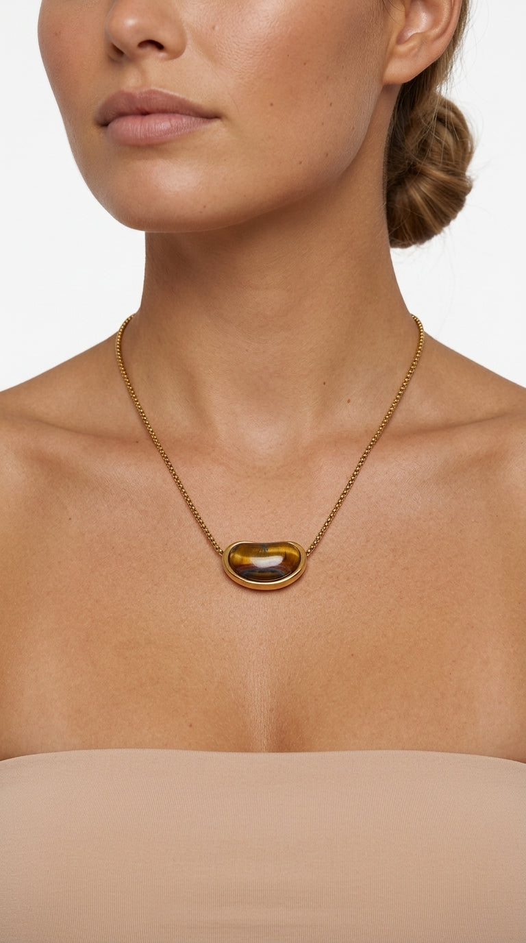 Cressida Tiger Eye Bean Pendant Necklace