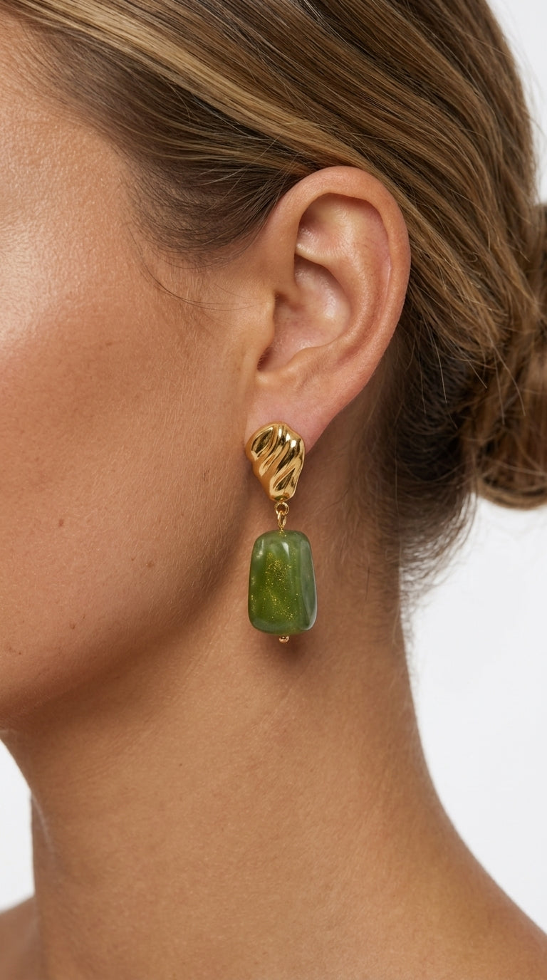 Mireille Green Resin Sculptural Drop Earrings