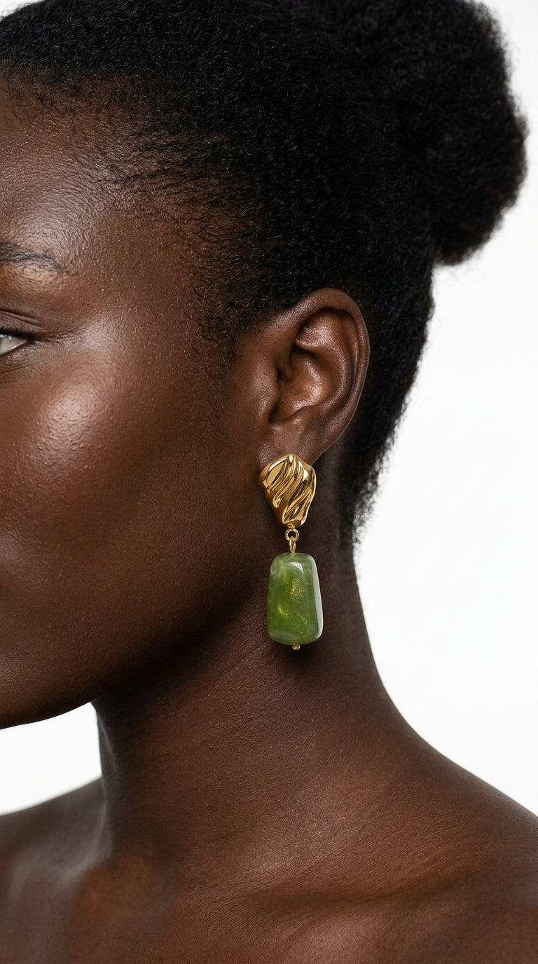 Mireille Green Resin Sculptural Drop Earrings