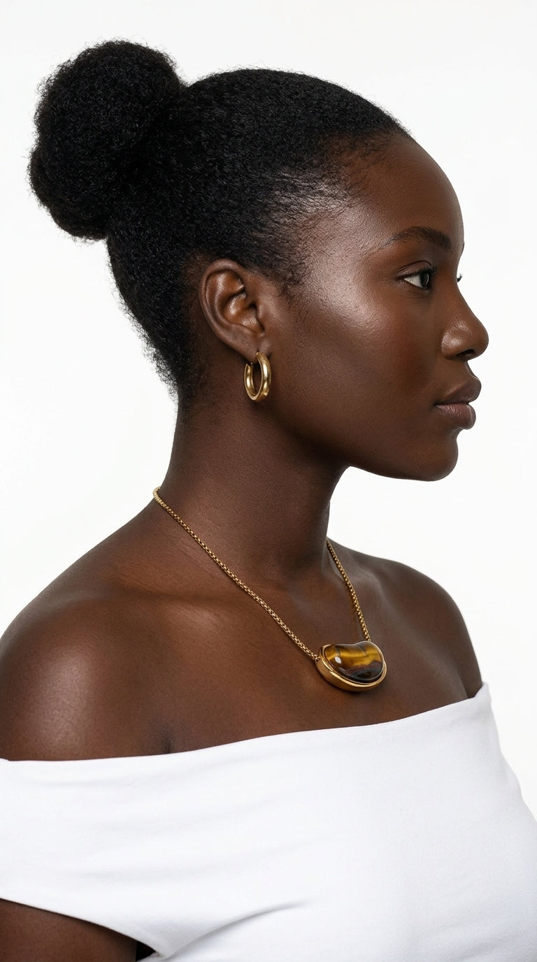 Cressida Tiger Eye Bean Pendant Necklace