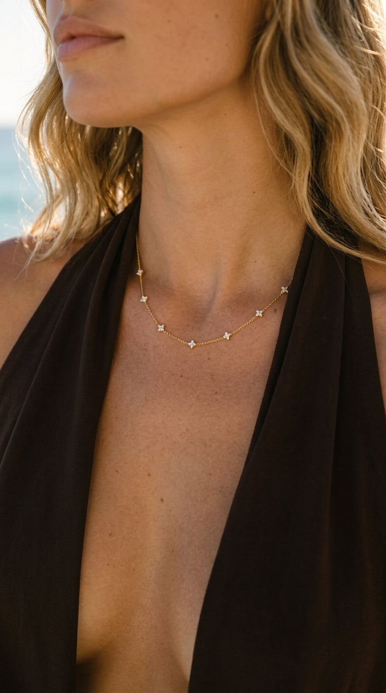 Floriane Zirconia Clover Station Necklace