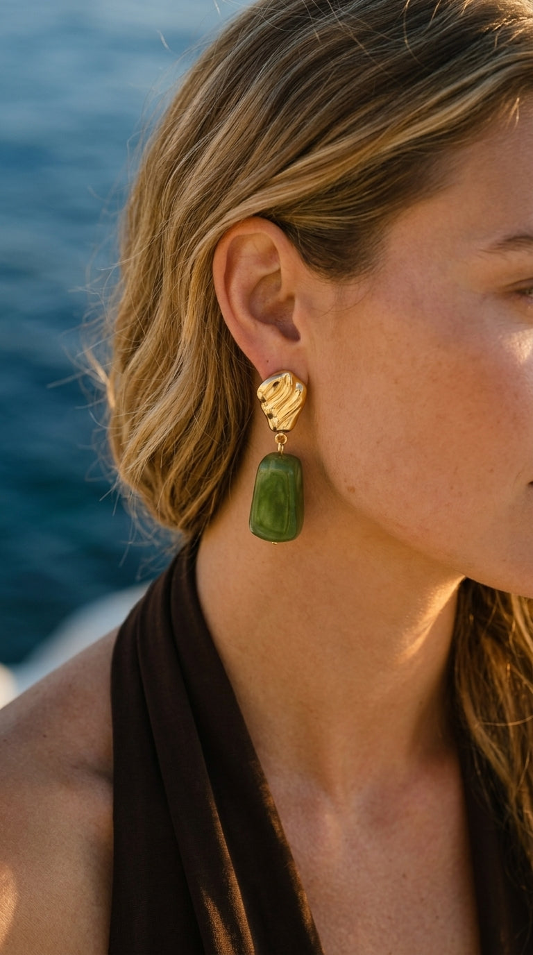Mireille Green Resin Sculptural Drop Earrings