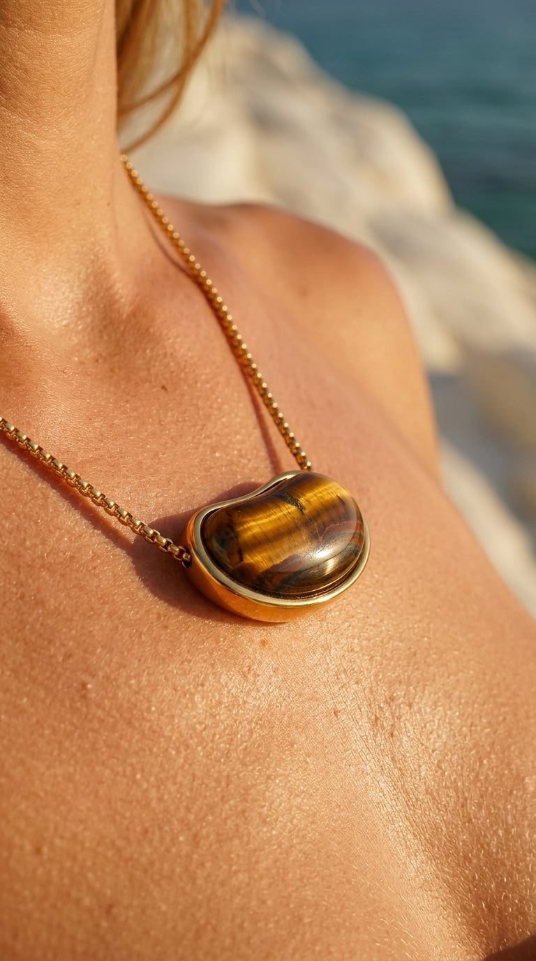 Cressida Tiger Eye Bean Pendant Necklace