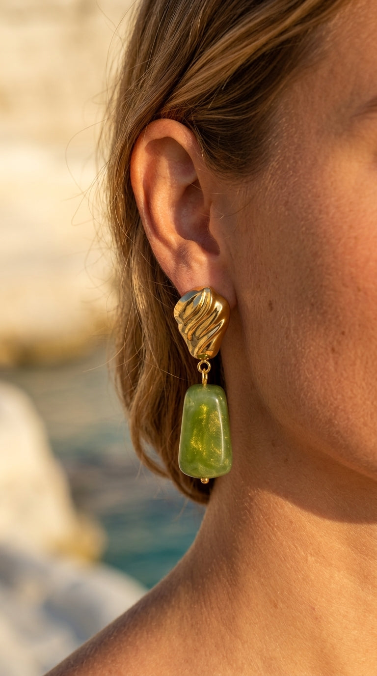 Mireille Green Resin Sculptural Drop Earrings