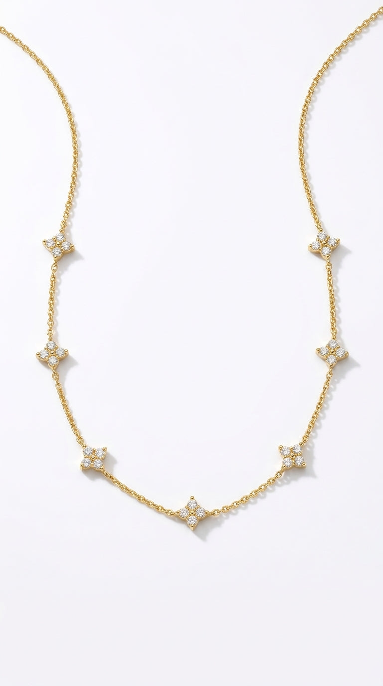 Floriane Zirconia Clover Station Necklace