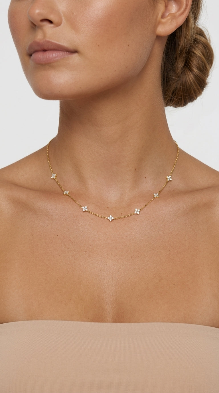 Floriane Zirconia Clover Station Necklace