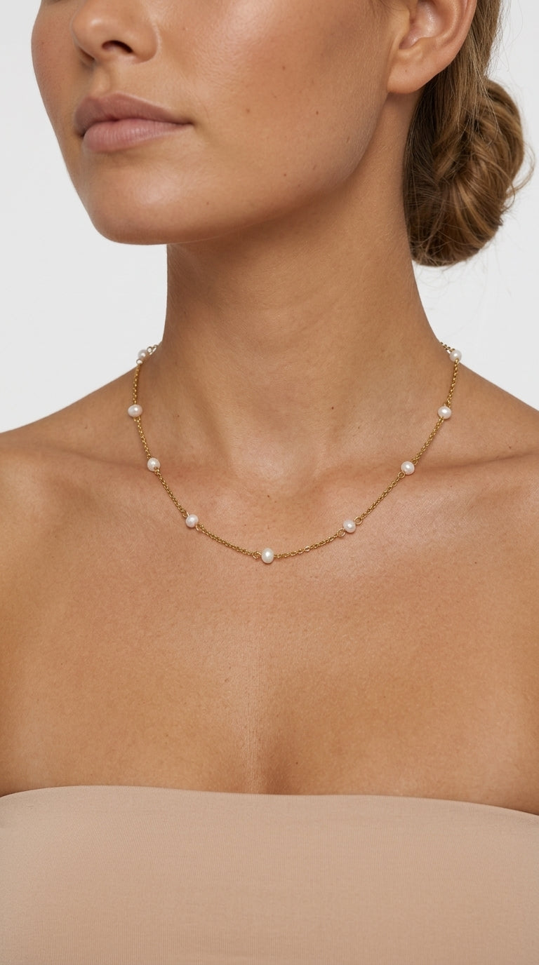 Elara Pearl Station Necklace