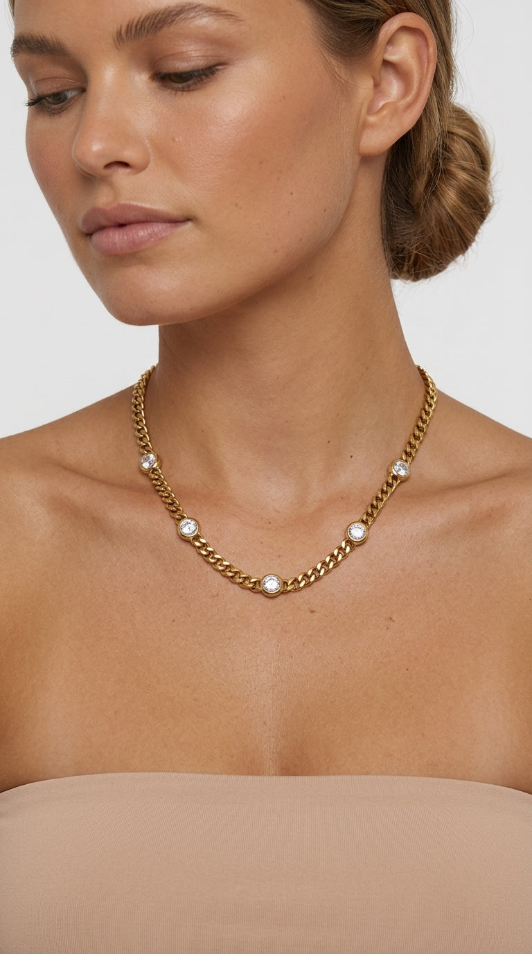 Elowen Zirconia Station Curb Chain Necklace