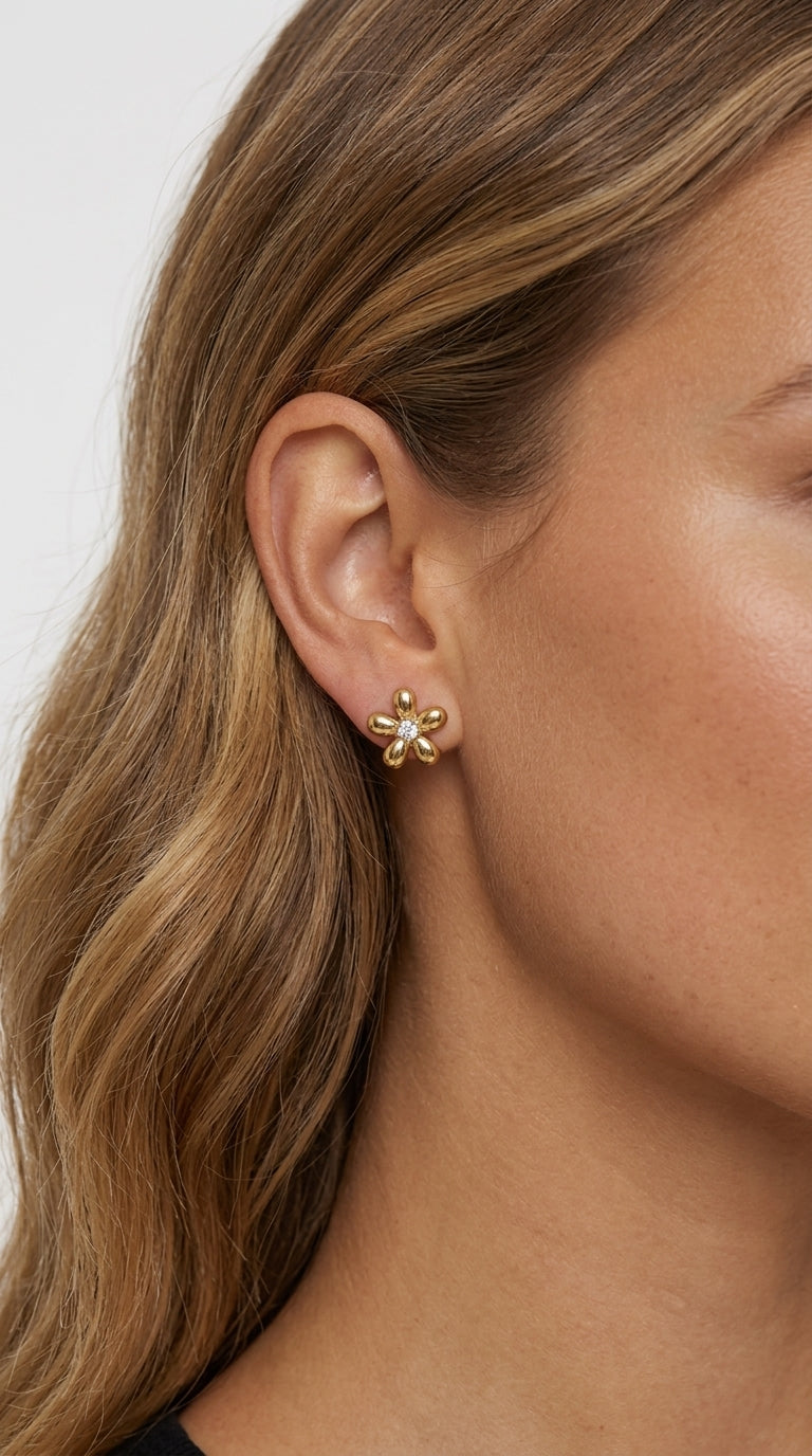 Héloïse Gold Blossom Zirconia Stud Earrings