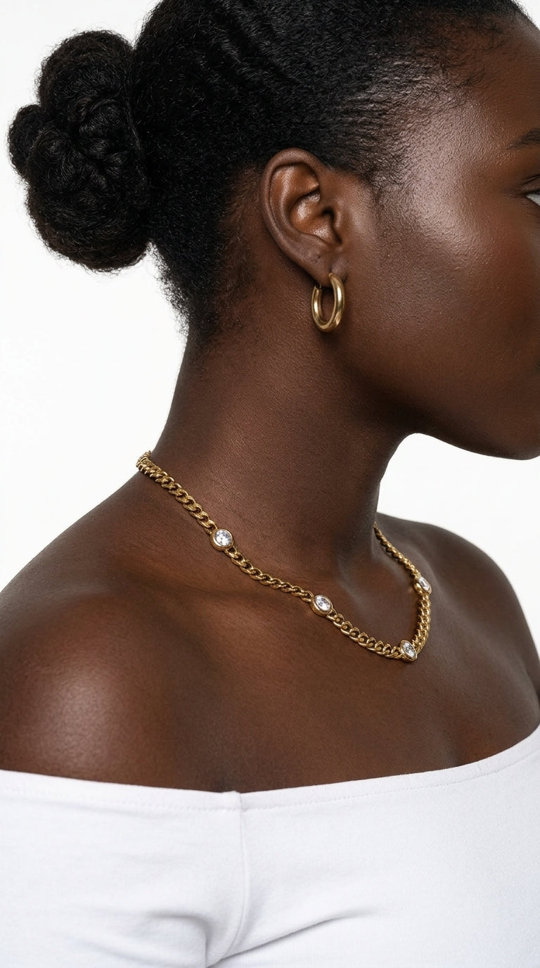 Elowen Zirconia Station Curb Chain Necklace