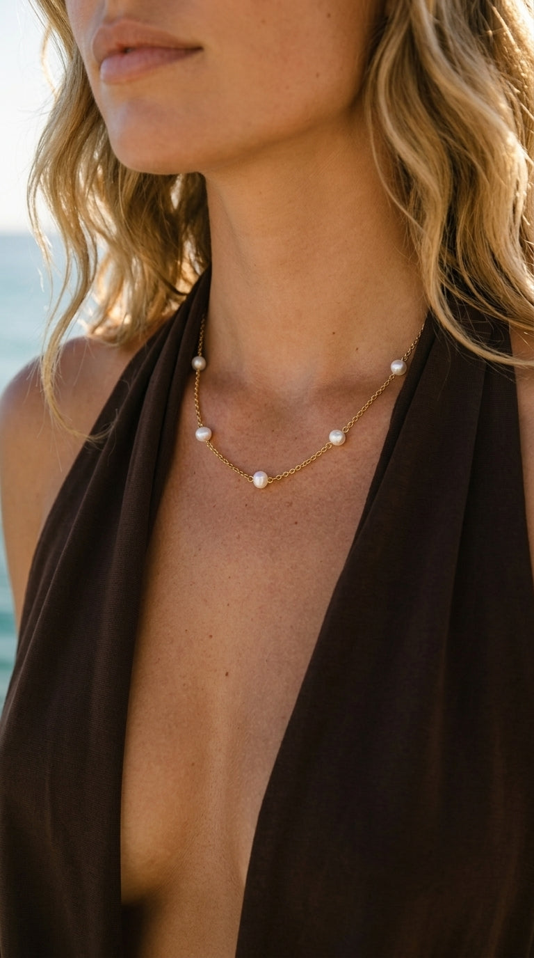 Elara Pearl Station Necklace