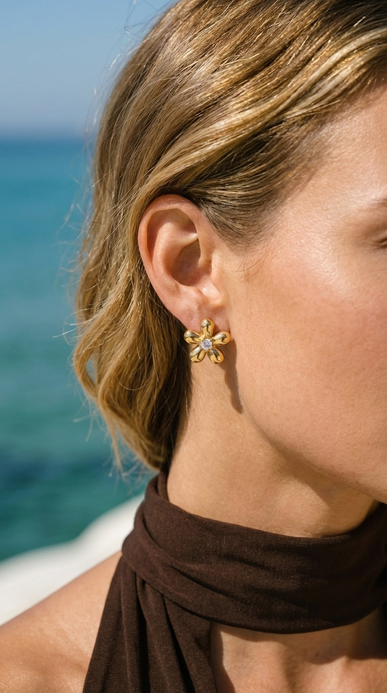 Héloïse Gold Blossom Zirconia Stud Earrings