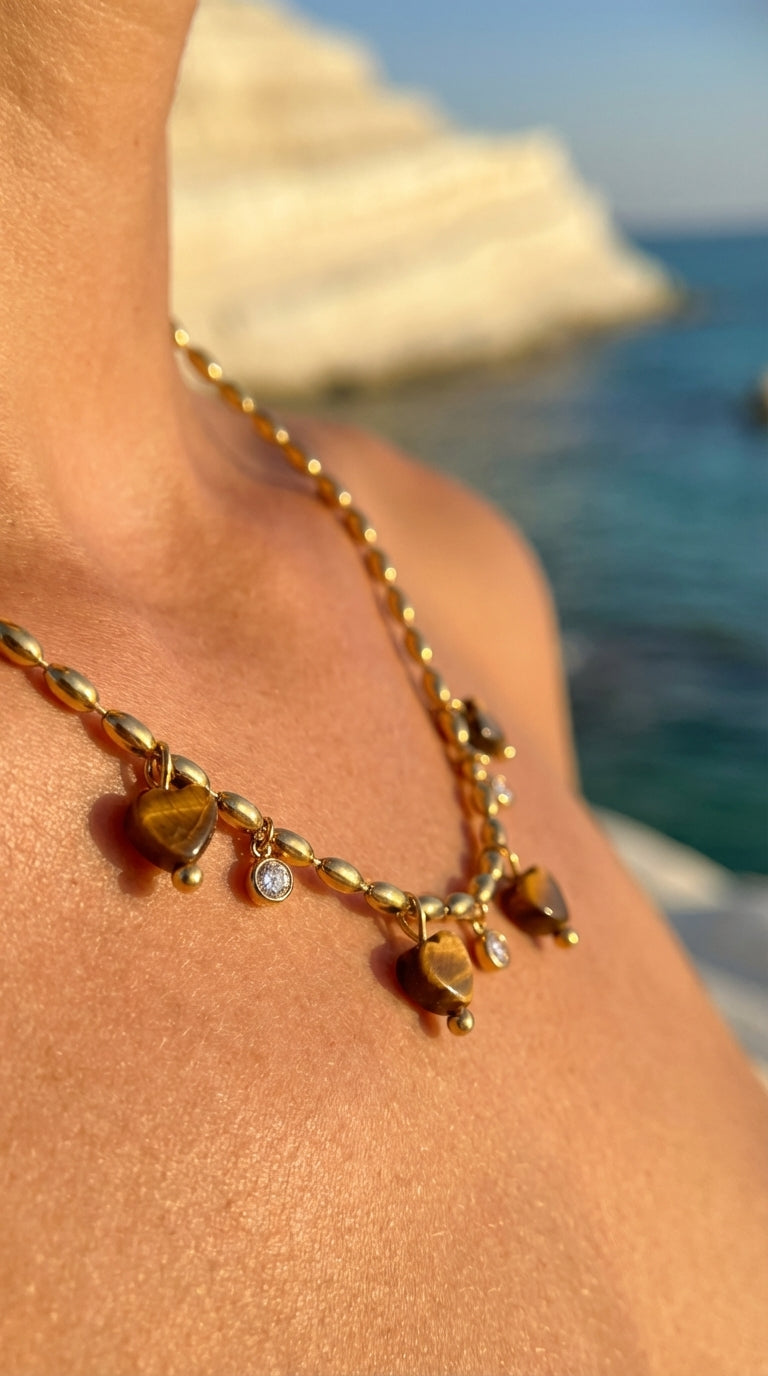 Katarina Tiger Eye Heart Pendant Necklace