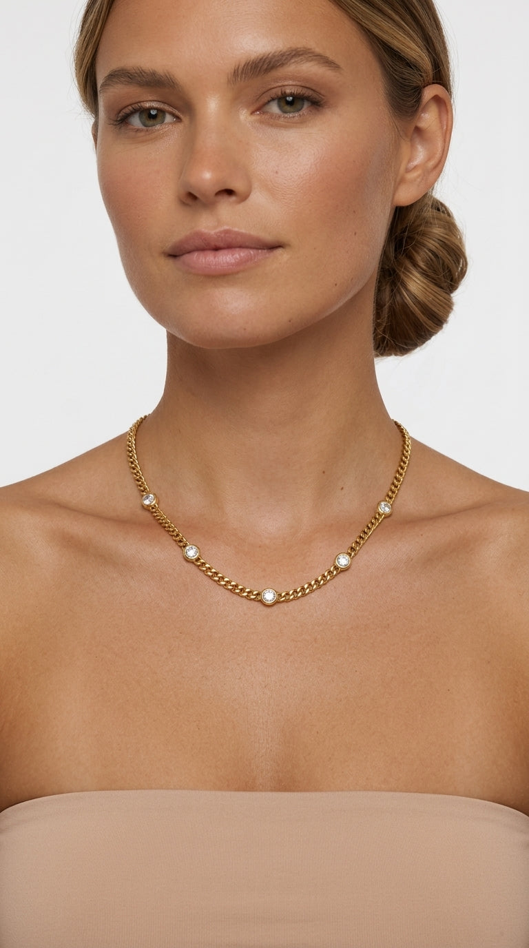 Elowen Zirconia Station Curb Chain Necklace