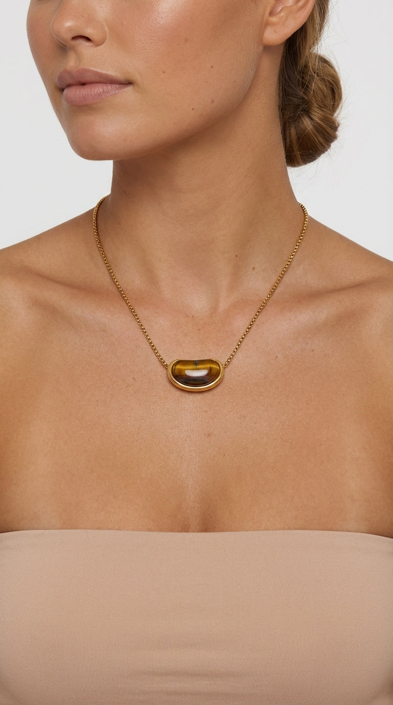 Cressida Tiger Eye Bean Pendant Necklace