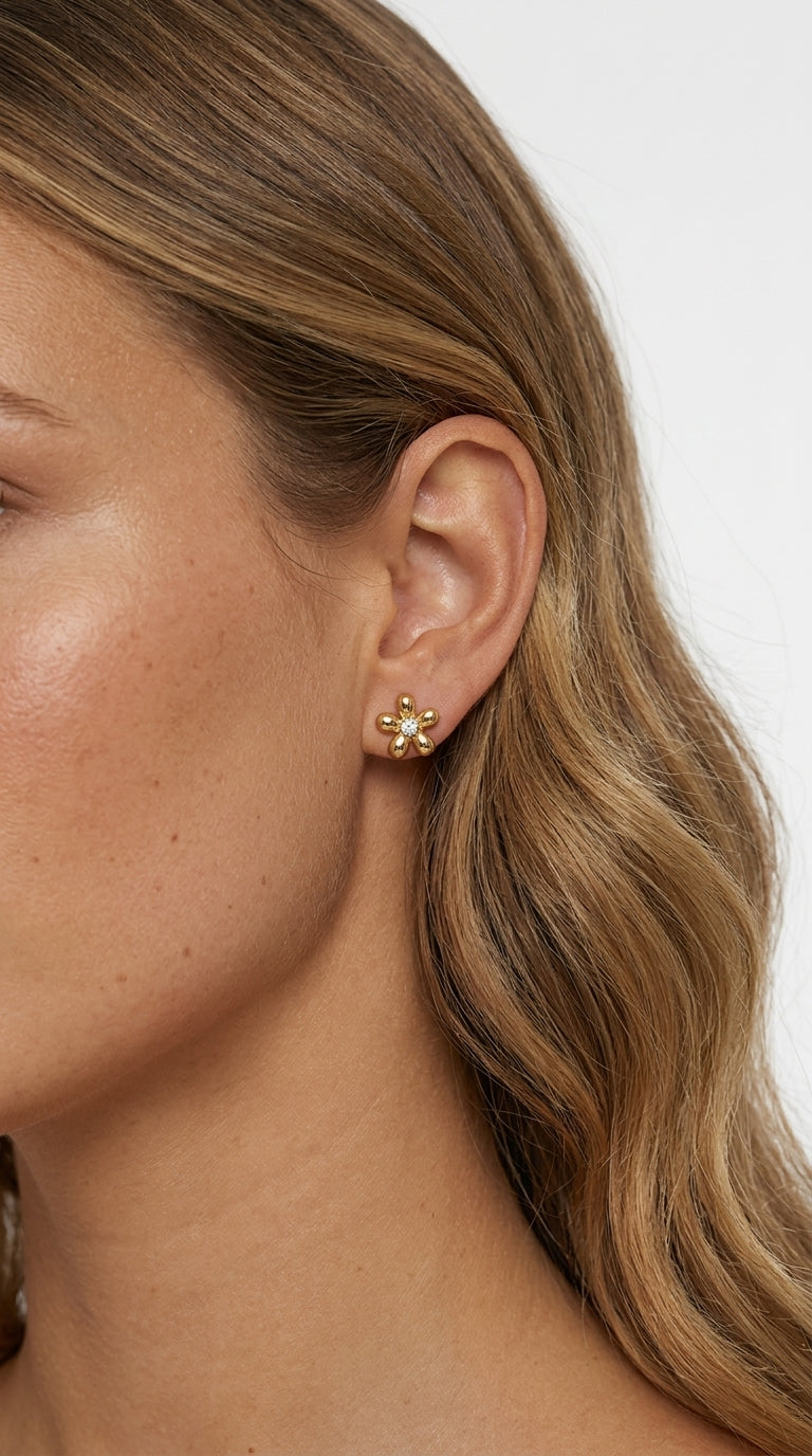 Héloïse Gold Blossom Zirconia Stud Earrings
