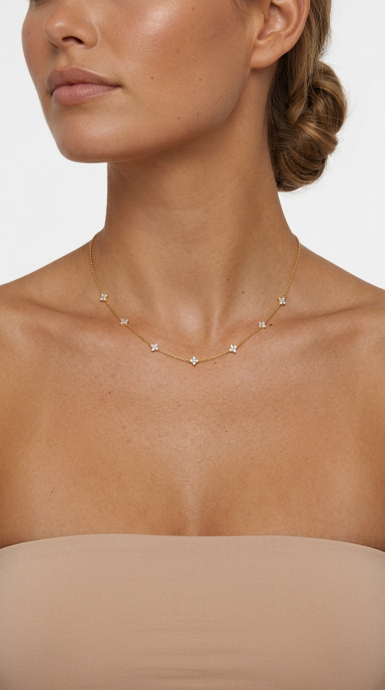 Floriane Zirconia Clover Station Necklace