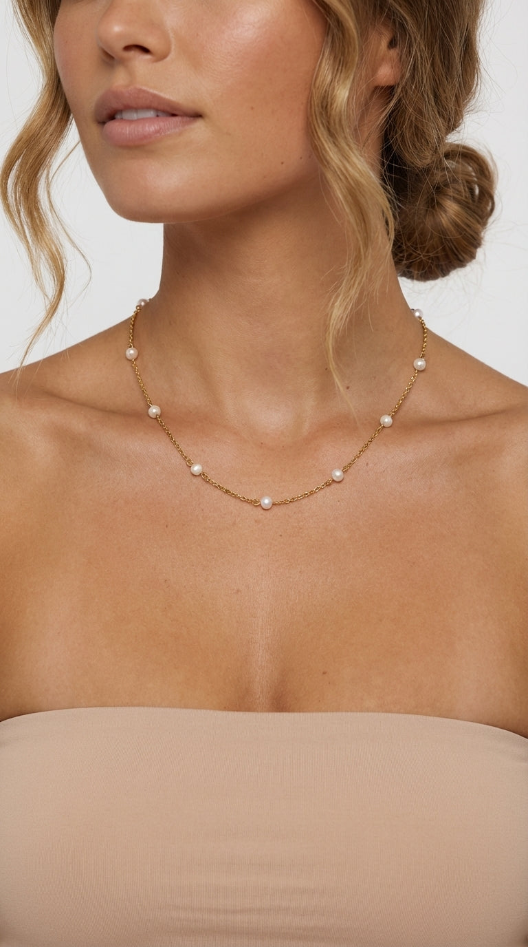 Elara Pearl Station Necklace